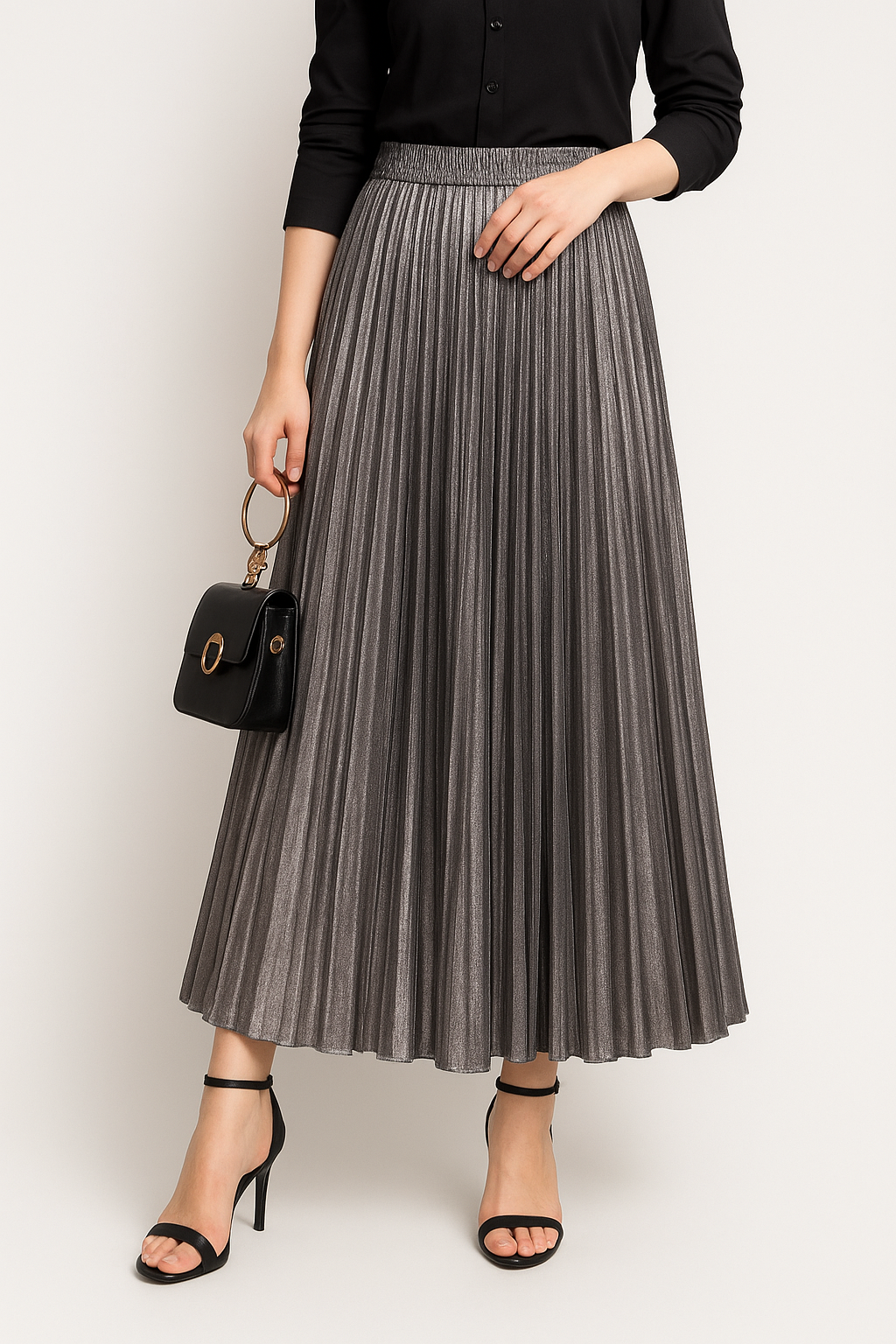 Saia Plissada Longa com Cintura Alta Feminina – Estilo Harajuku