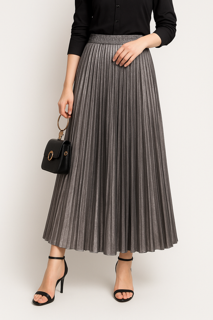 Saia Plissada Longa com Cintura Alta Feminina – Estilo Harajuku