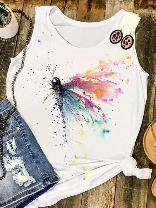 Camiseta regata feminina com estampa de libélula